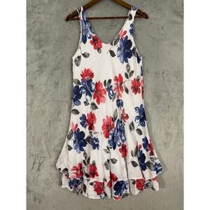 Cherishh Dress Sz M? White Floral Gauzey Sleeveless Tiered Ruffle Hem Italy Airy